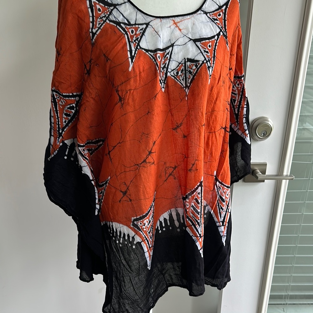 Orange and Black Women's Top Handmade Batik